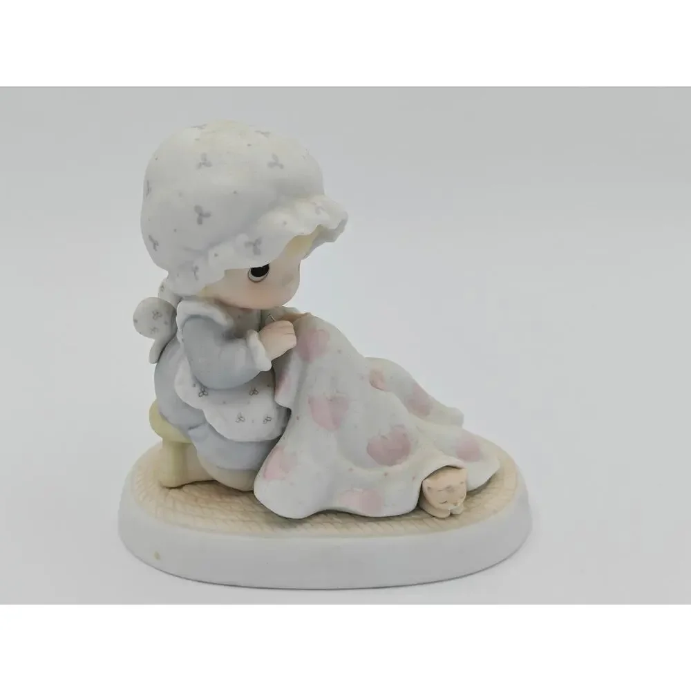 Precious Moments Love Covers All 12009 Enesco 1984 Porcelain Figurine Girl Quilt